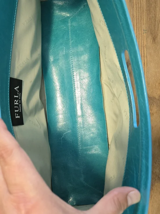 Furla teal leather clutch , Handbag Leather Made In Italy - Picture 8 of 13